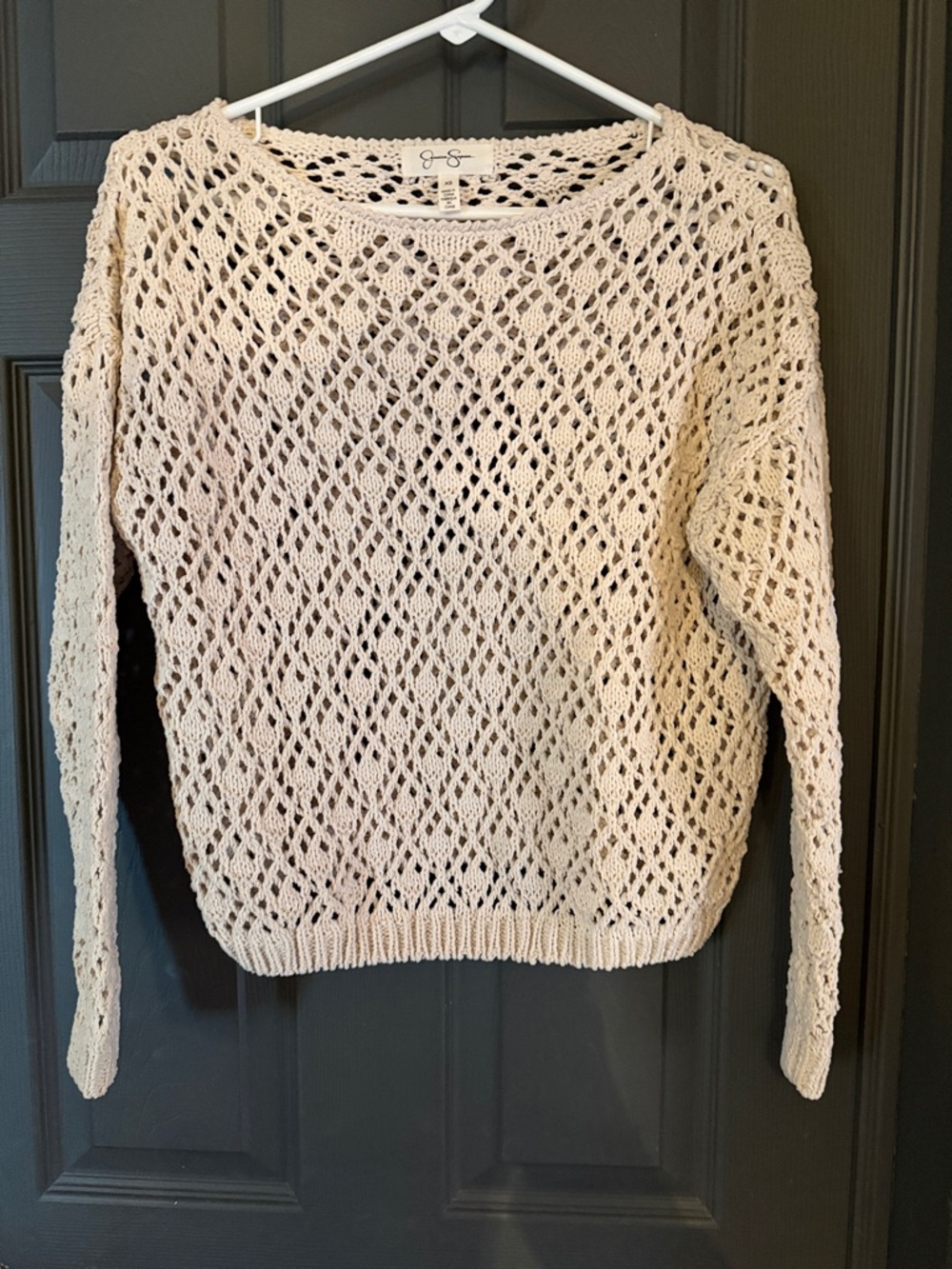 Jessica Simpson Cream Open-Knit Scoop Neck Sweater